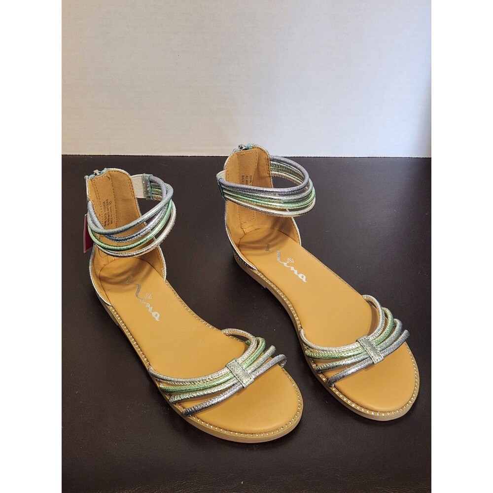 Nina Brianna Ankle Strap Metallic Strappy Flat Sandals Sz4
